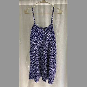 Express M blue and white spaghetti strap babydoll mini dress with pockets